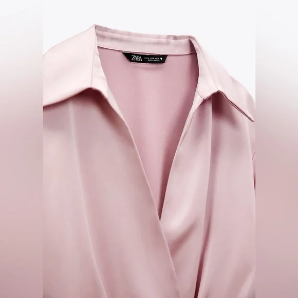 Zara mini dress satin effect drapped long sleeve pink party wedding coctail - Picture 8 of 10